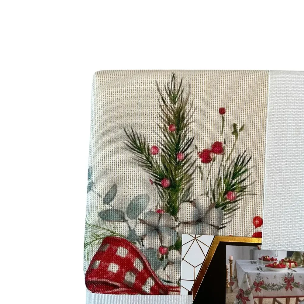 Max Studio Christmas Red Bows & Holly Holiday Tablecloth Oblong 60x120 New